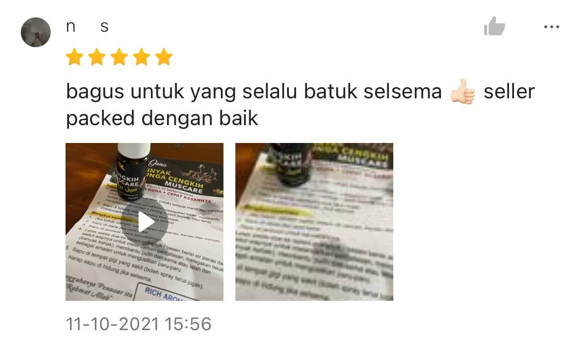 testimoni minyak bunga cengkih shopee 10